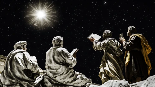 Stone Figures Observing a Radiant Star