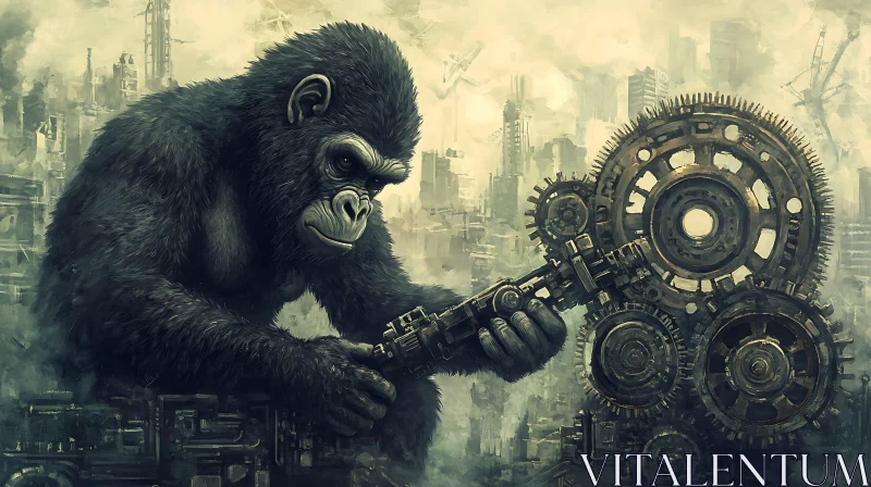 Gorilla and Gears in a Mystical Industrial World AI Image