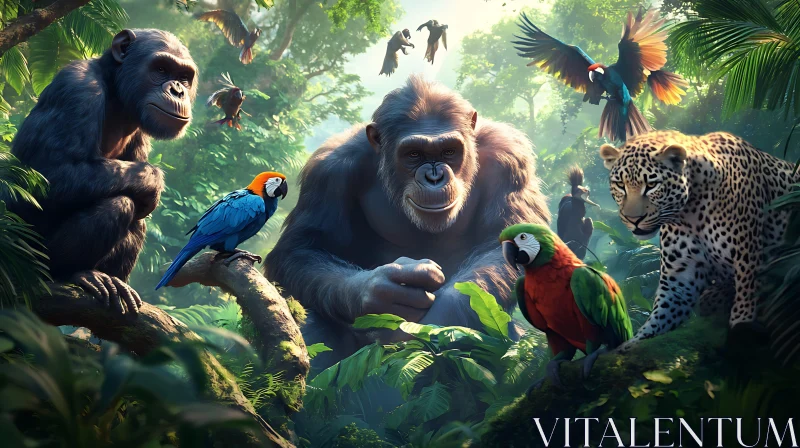 Tropical Jungle Wildlife Scene AI Image