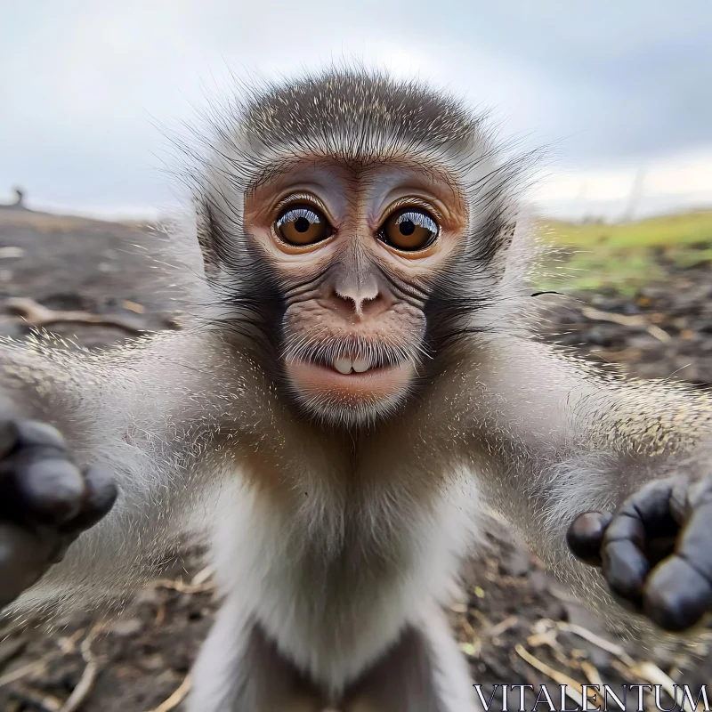 Expressive Young Monkey Close-Up AI Image