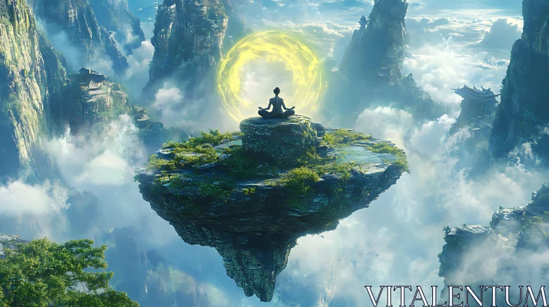 Mystical Meditation on a Floating Island AI Image