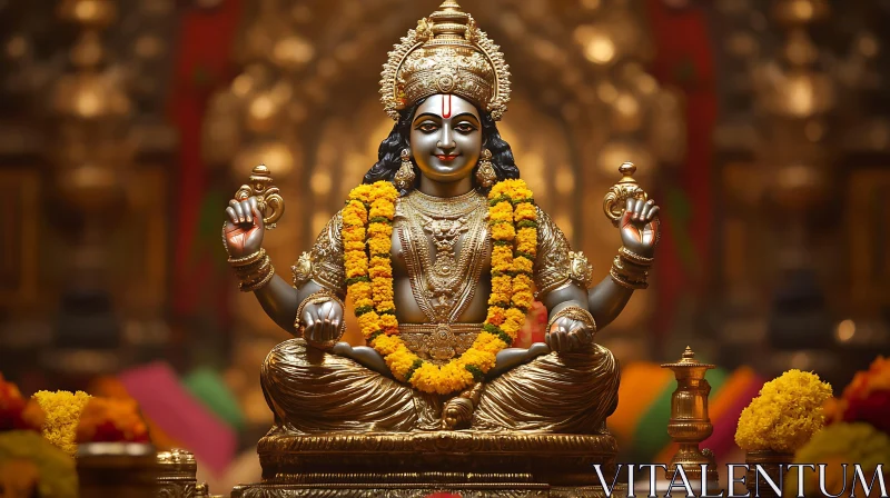 AI ART Gold Adorned Deity Statue in Lotus Position