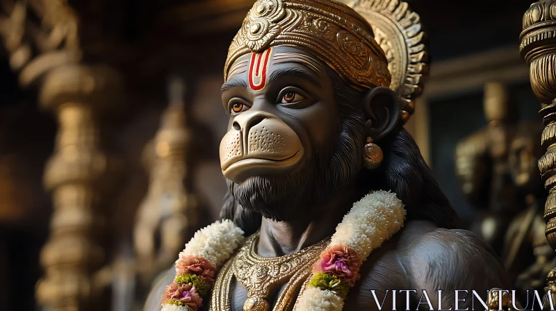 Divine Monkey Figure Adorned with Jewelry AI Image