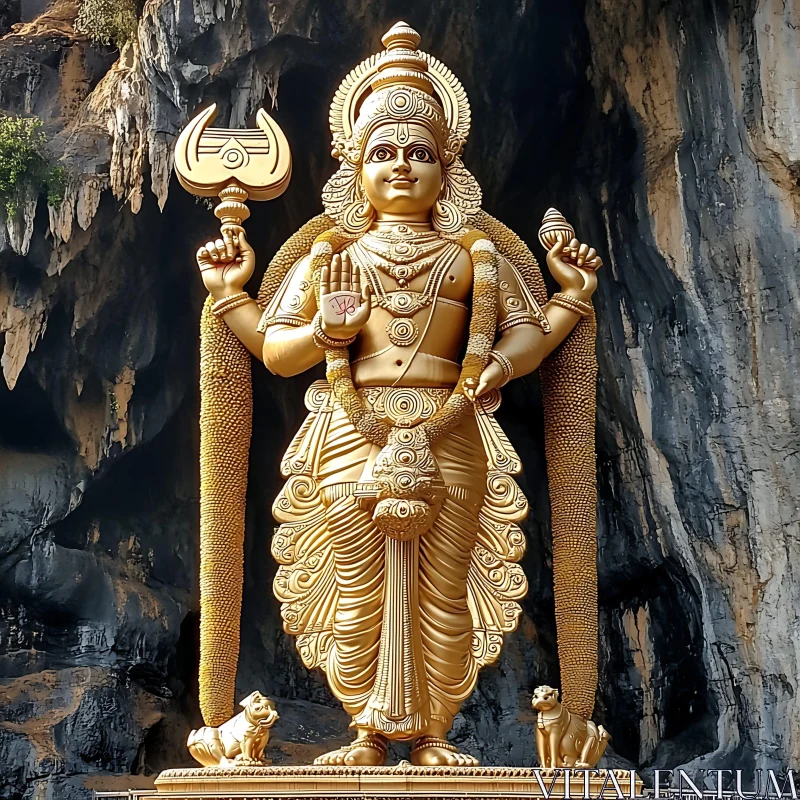 Golden Religious Monument Near Cave AI Image