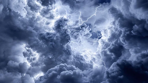 Intense Lightning Storm in a Dark Cloudy Sky