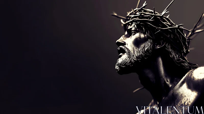 Monochrome Religious Sculpture of Jesus AI Image