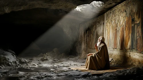 Serene Meditation in a Historical Cave