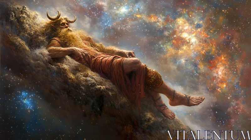 Mythical Figure Lying in the Cosmos AI Image