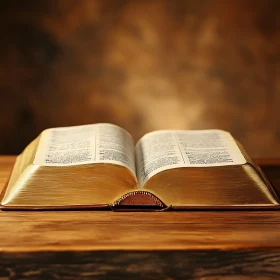 Detailed View of an Open Book on a Wooden Surface