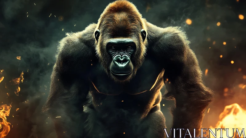 Majestic Gorilla in Fiery Background AI Image