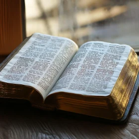 Peaceful Setting with an Open Bible and Sunlight