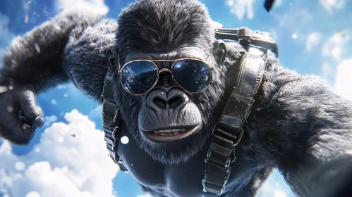 Sky Diving Gorilla with Sunglasses