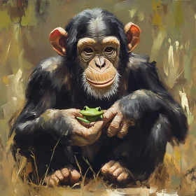 Wildlife Art: Chimpanzee with Frog