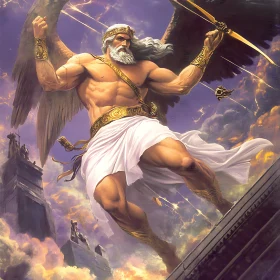 Powerful Mythological God in Dramatic Sky