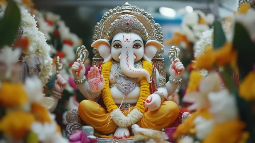 Ganesha Idol Decorated with Flowers