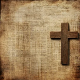 Historic Wooden Cross on Antique Paper