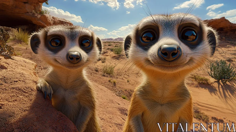 Cute Meerkats in Sunny Desert AI Image