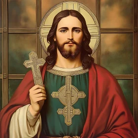 Savior Holding a Cross in Religious Art