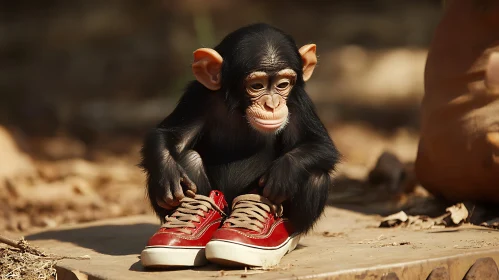 Playful Monkey in Red Sneakers