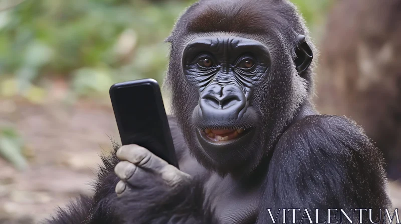 AI ART Primate with Smartphone in Forest