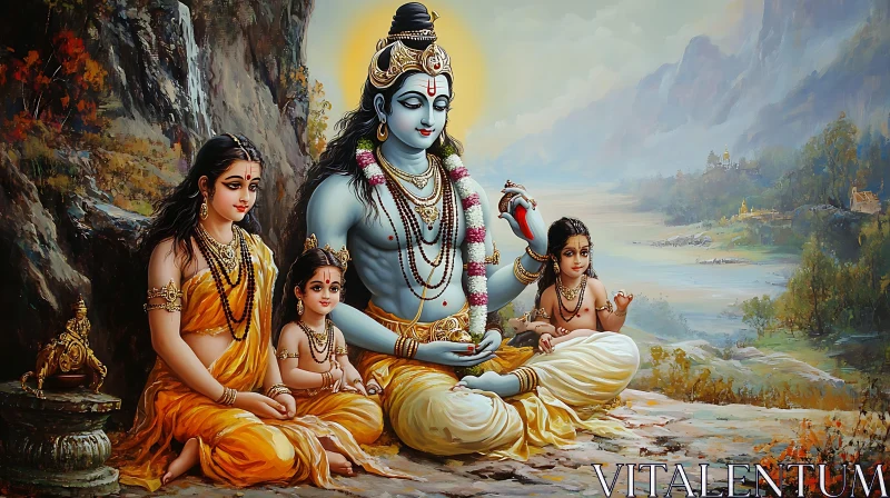 Divine Family in Sacred Landscape AI Image