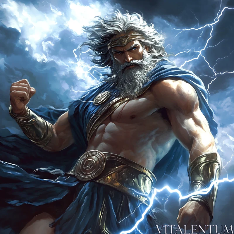 Zeus the Thunder God Amidst the Storm AI Image