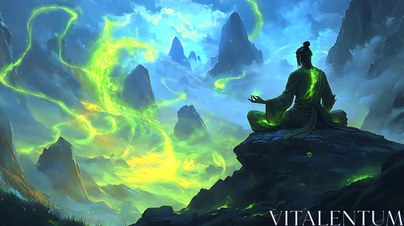 Meditating Among Mystical Peaks AI Image