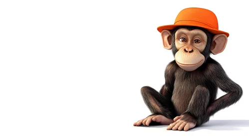 Adorable Monkey in Orange Hat Sitting