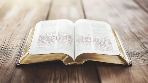 Illuminated Scripture on Wood Surface