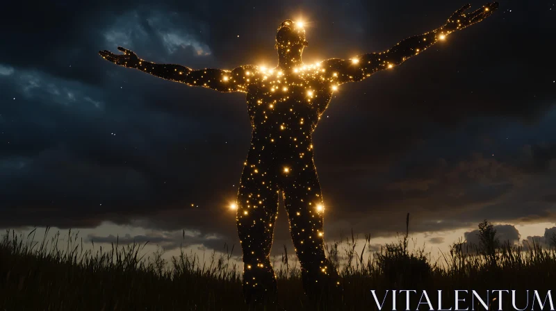 AI ART Ethereal Figure Illuminated by Stars in Night Setting