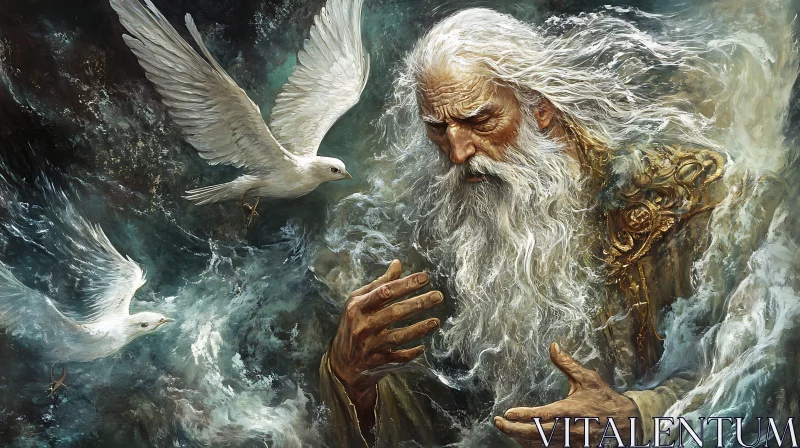 AI ART Mystical Wizard with Ethereal Birds