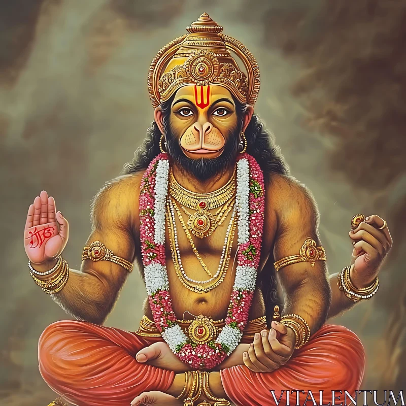 AI ART Lord Hanuman in Meditation with Ornamental Garland