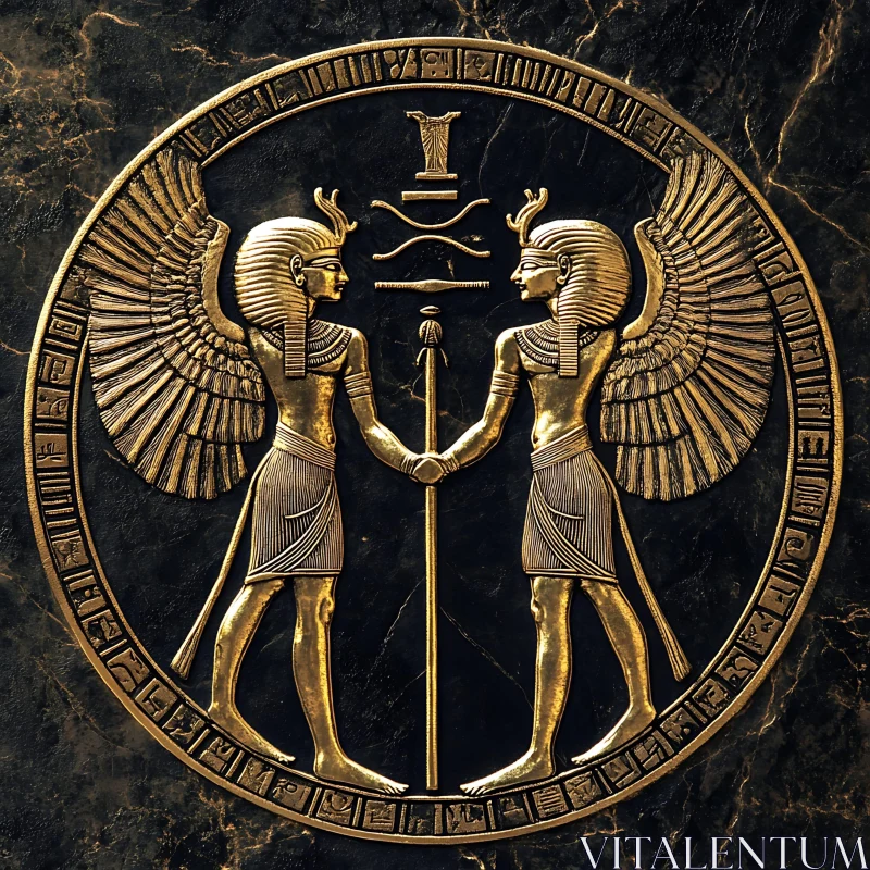 Twin Pharaohs Hieroglyphic Artwork AI Image