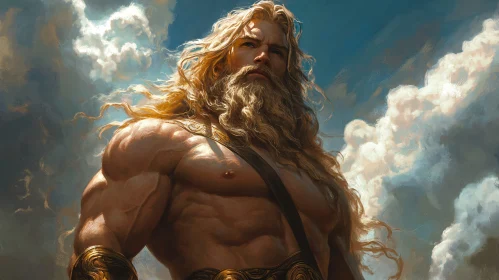 Powerful Godly Figure with Golden Hair and Beard