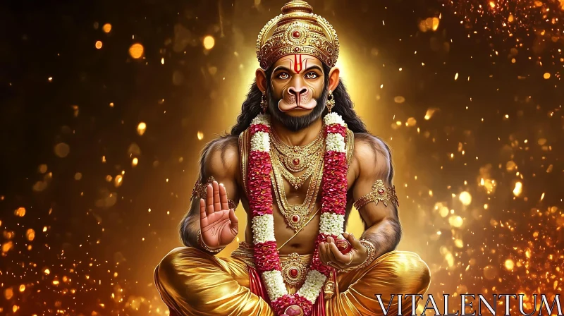 Divine Hanuman in Golden Surroundings AI Image