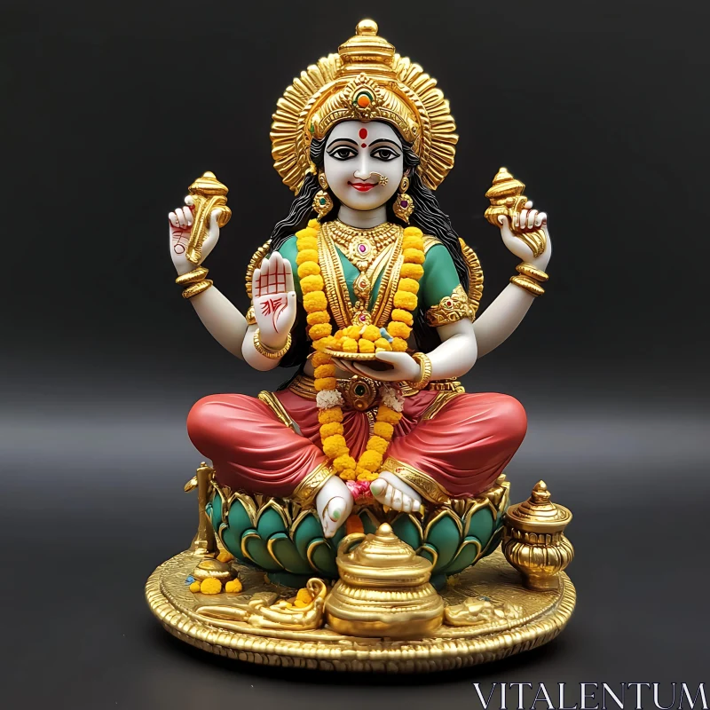 AI ART Hindu Goddess Statue with Floral Garland and Jewelry