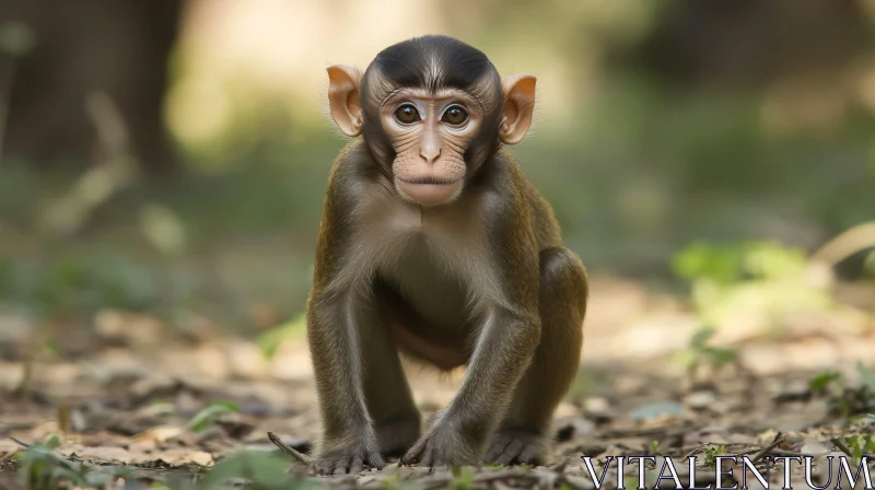 Young Monkey in Forest AI Image