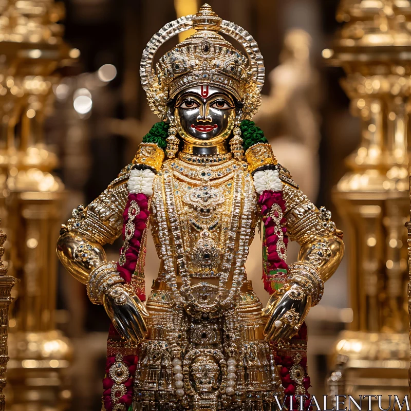 AI ART Golden Deity with Flower Garlands in a Temple