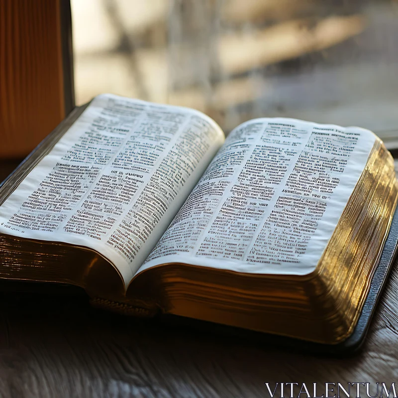 Peaceful Setting with an Open Bible and Sunlight AI Image