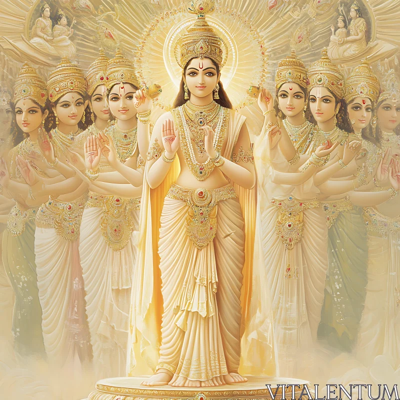 Golden Holy Figure with Celestial Beings AI Image