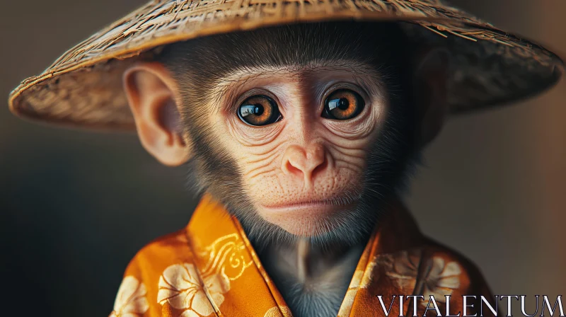 Monkey Wearing Traditional Robe and Hat AI Image