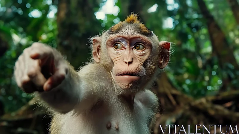 Curious Primate Gesturing in Greenery AI Image