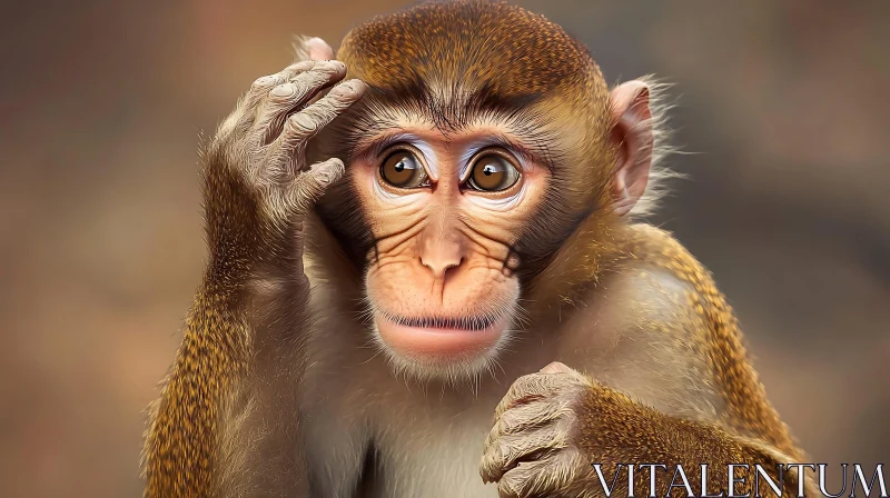 AI ART Monkey with a Thoughtful Gesture