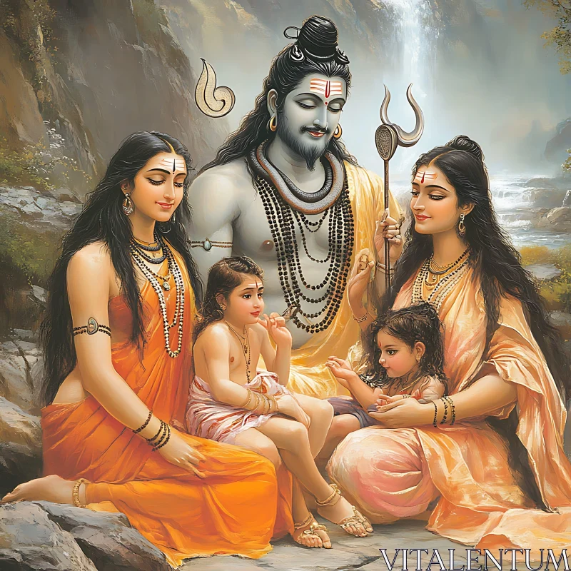 Mythological Deity Family Portrait in Nature AI Image