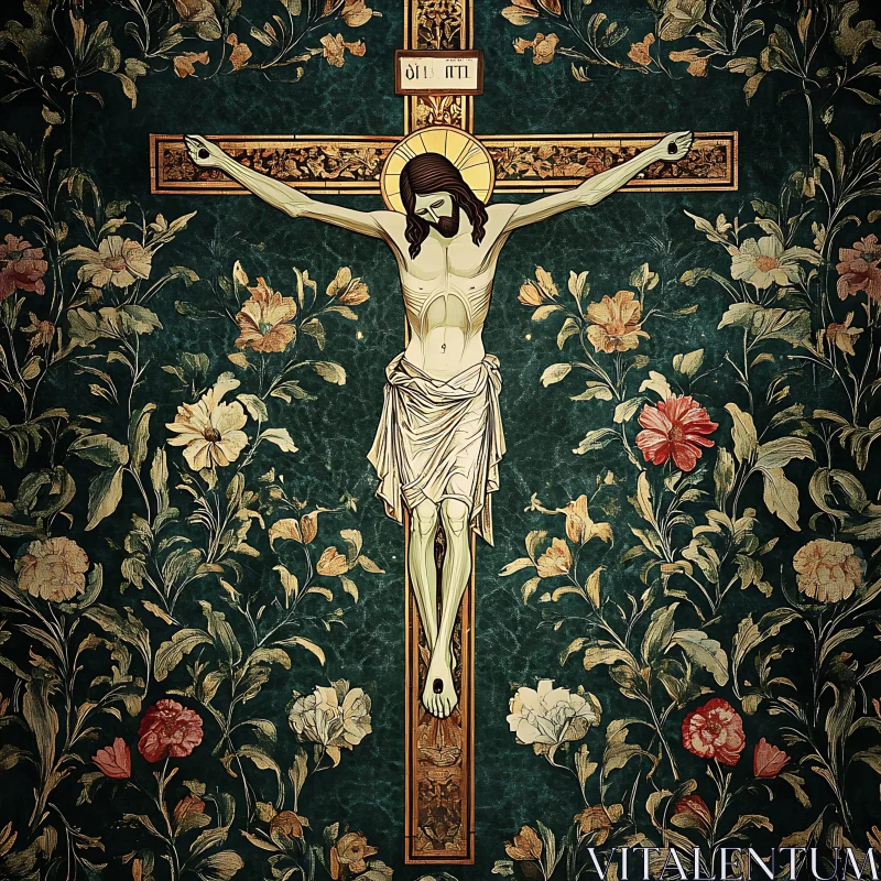 Crucifixion with Floral Motif AI Image