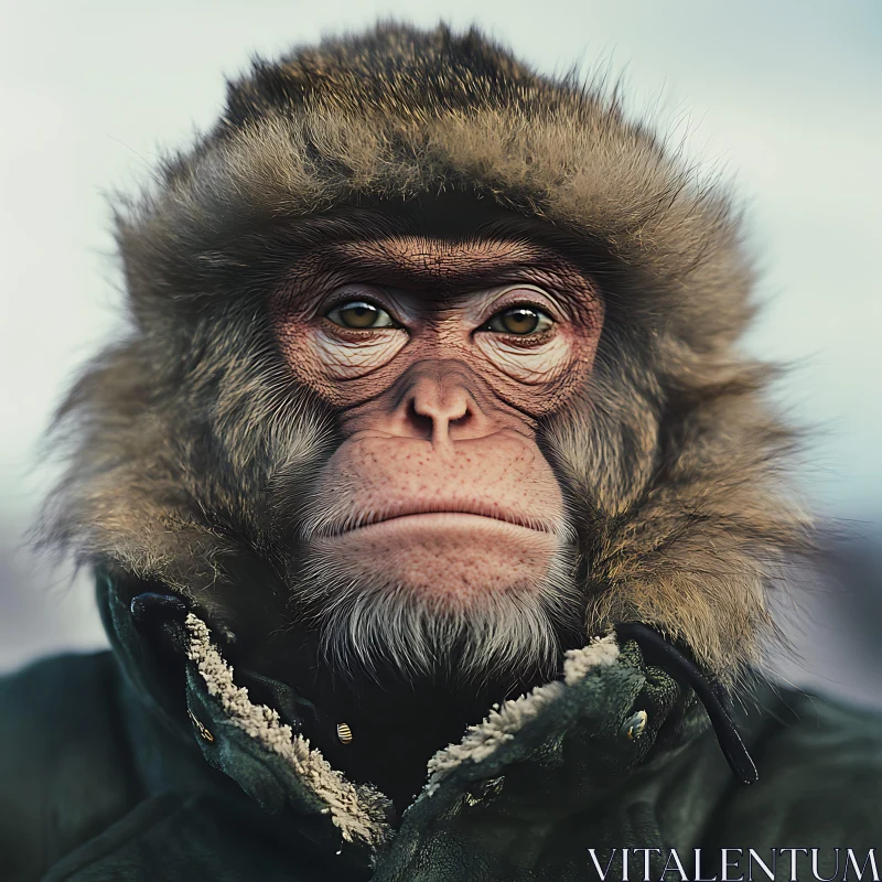 Monkey Portrait in Winter Attire AI Image