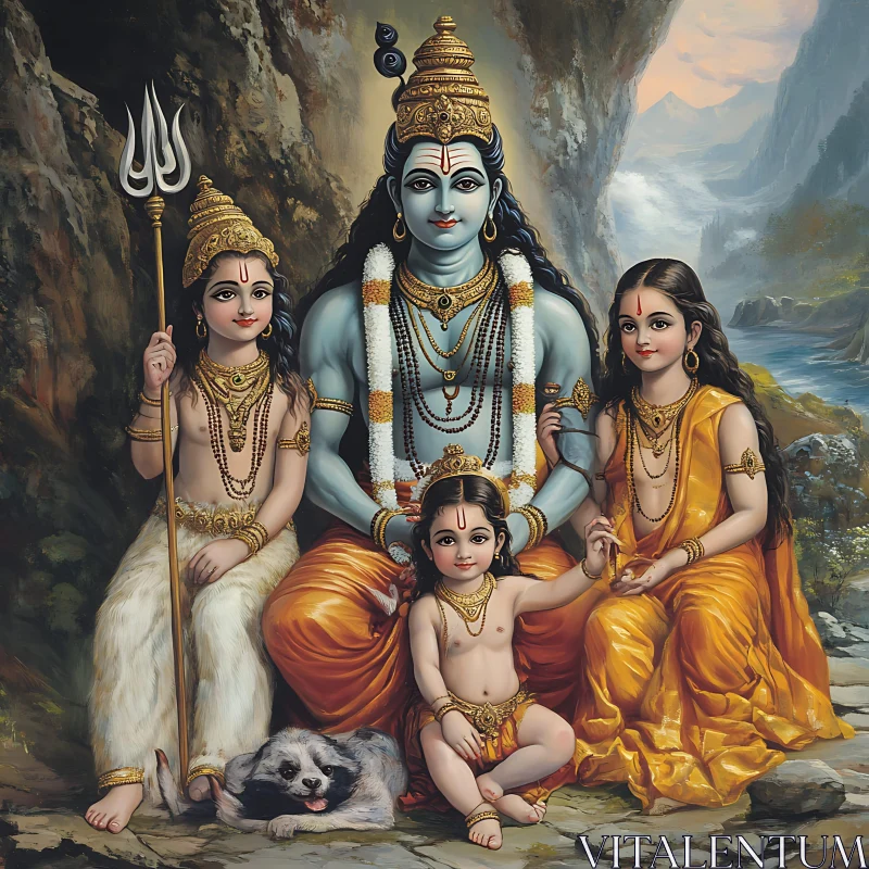 Hindu Deity Family Portrait AI Image