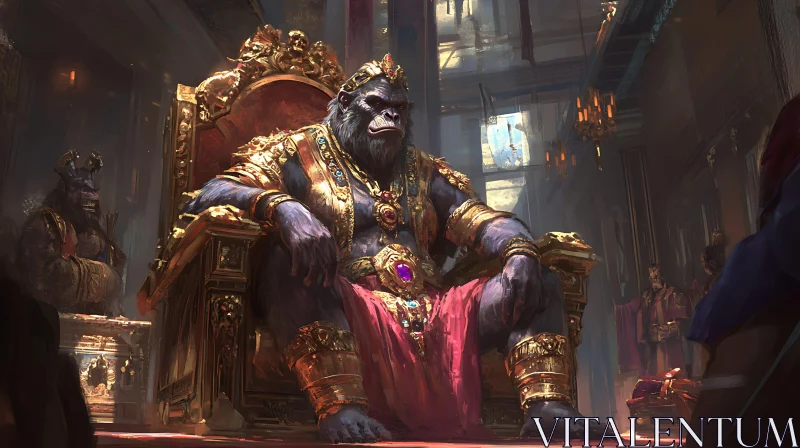 AI ART Regal Gorilla Seated in Luxurious Hall