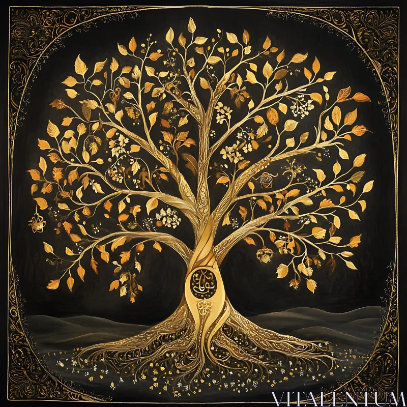 Luxuriously Decorated Golden Tree AI Image