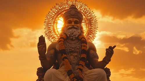 Divine Deity Statue at Golden Sunset